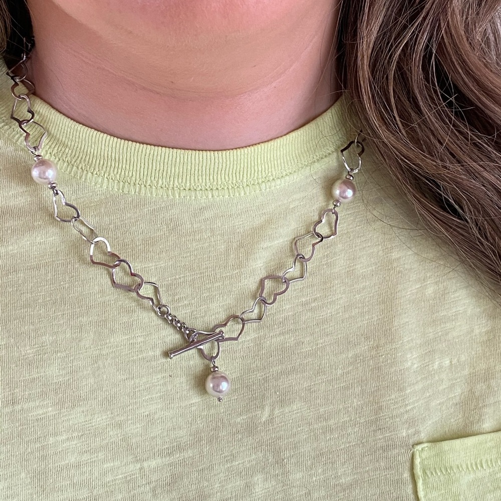 Majorica Sterling Silver 924 and Pearl Necklace with toggle